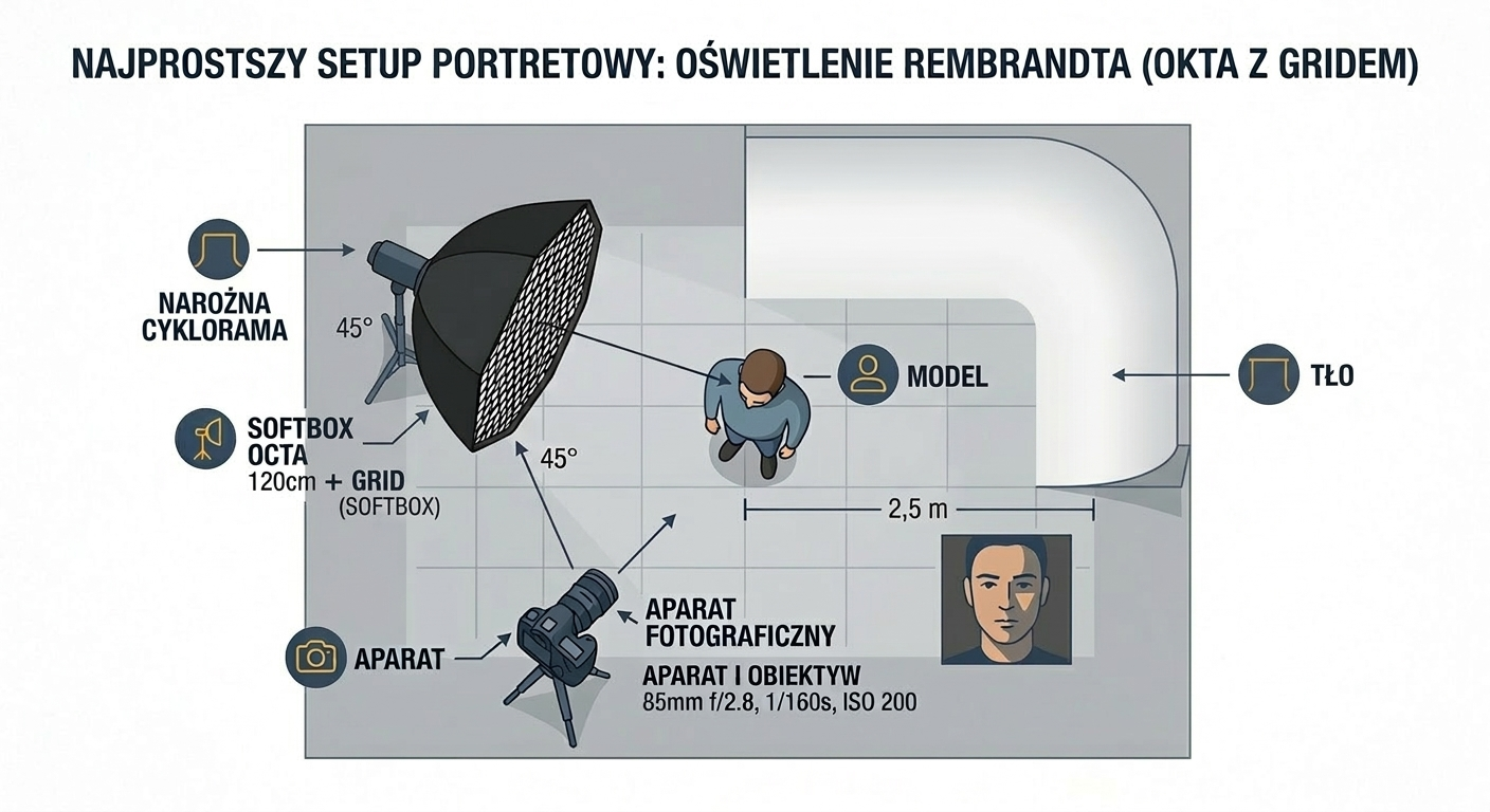 Najprostszy przepis na portret Rembrandta z jedną lampą. Klasyka, która zawsze działa.